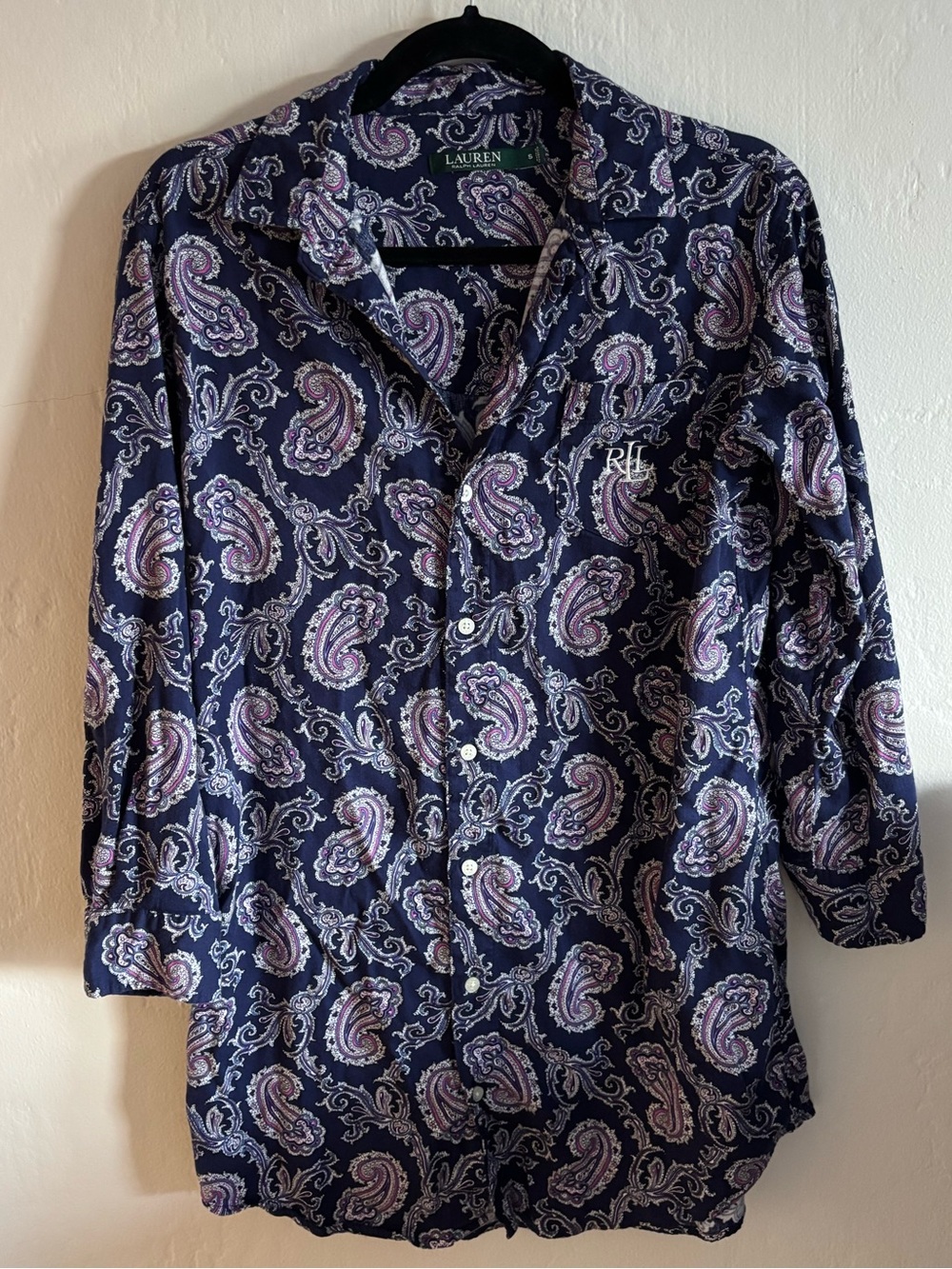 Lauren Ralph Lauren Navy Paisley Button-Down Nightgown
